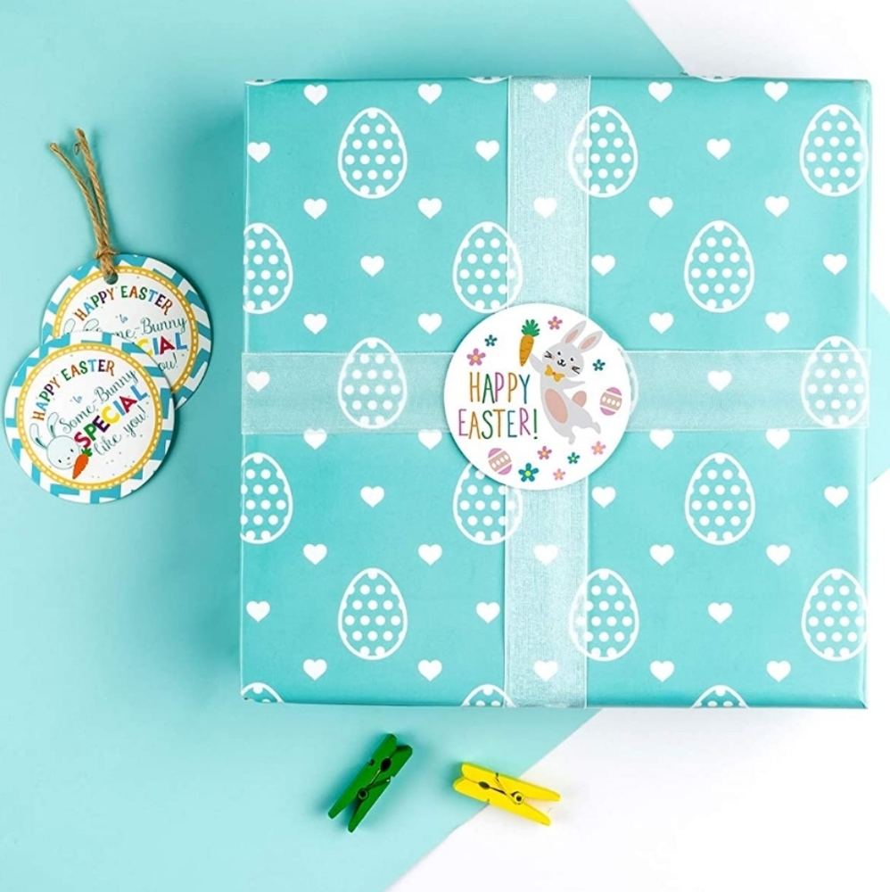 60 Ct.  2 Inch Easter Theme Stickers Labels Roll - Easter Bunny and Eggs…
